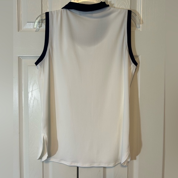 Karl Lagerfeld Tank Top Split Hem White Navy Small Neck Tie Loose Fit Stretch - Picture 8 of 13